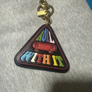 Coach Multicolor rainbow Signature Triangle Leather Key chain with Gold Hardware